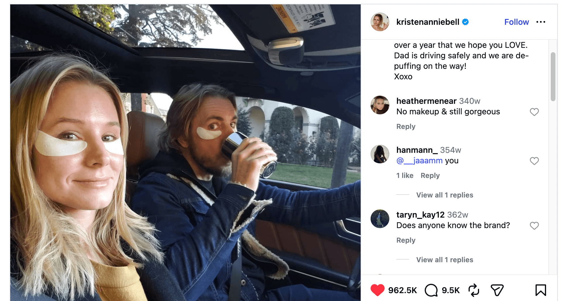 Kristen Bell wearing Skyn ICELAND eye patches