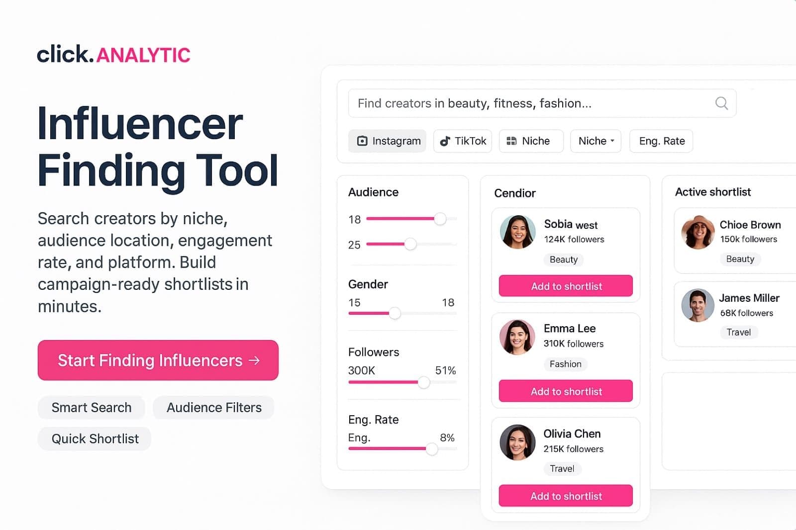 Trouvez des influenceurs pour votre marque : obtenez une shortlist classée en quelques minutes