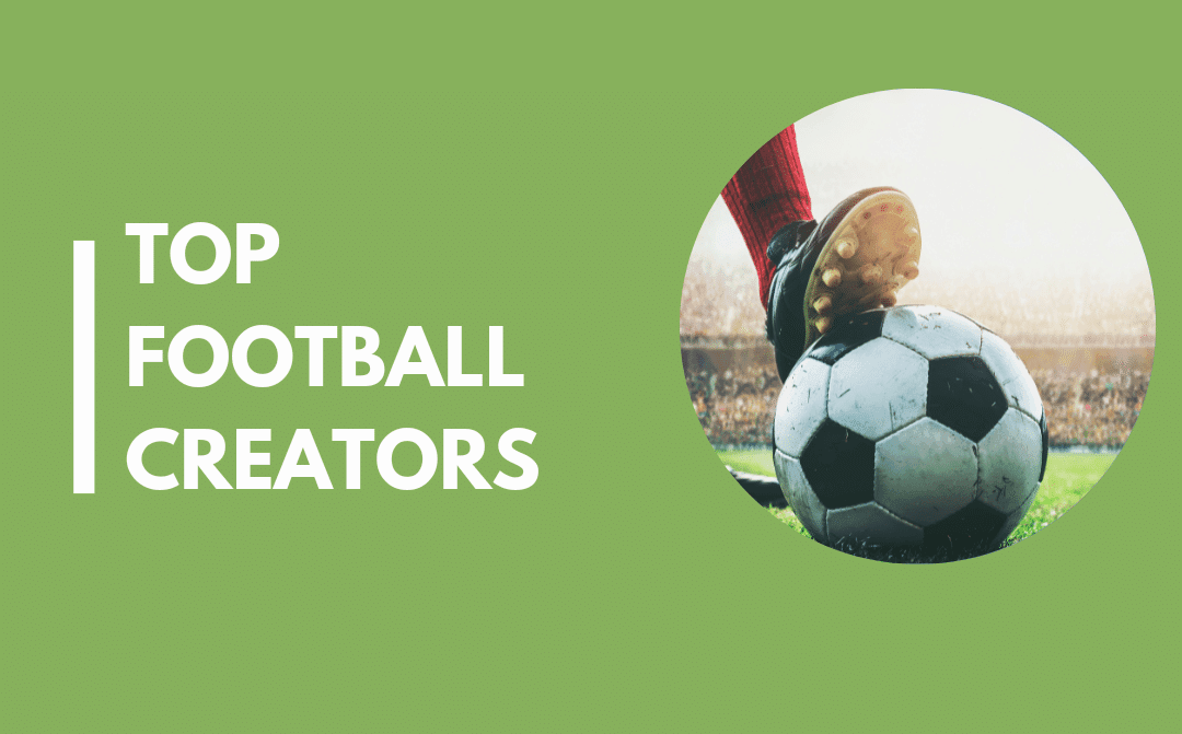 Un joueur de football avec un crampon sur un ballon de football dans un stade, accompagné du texte "Top Football Influencers" sur un fond vert vibrant, mettant en évidence le meilleur de la saison de football.