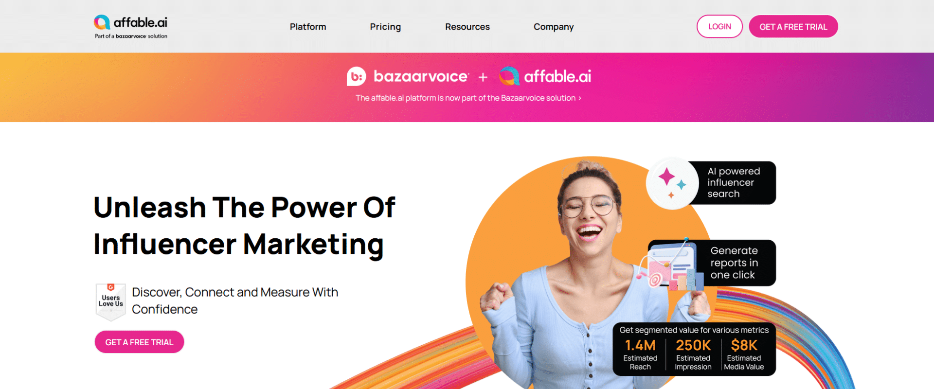 A website design for influence marketing.