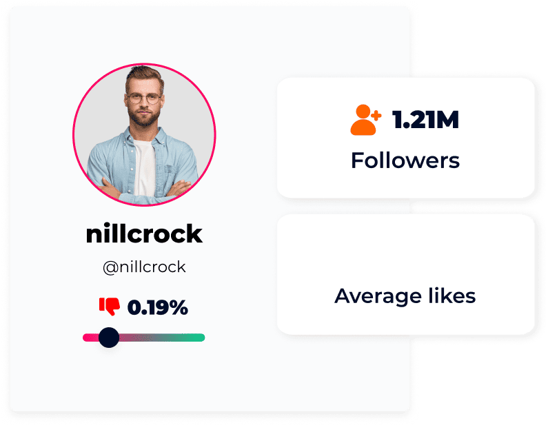 Profile of a person with the username "nillcrock," displaying 1.21M followers and an engagement rate of 0.19%.